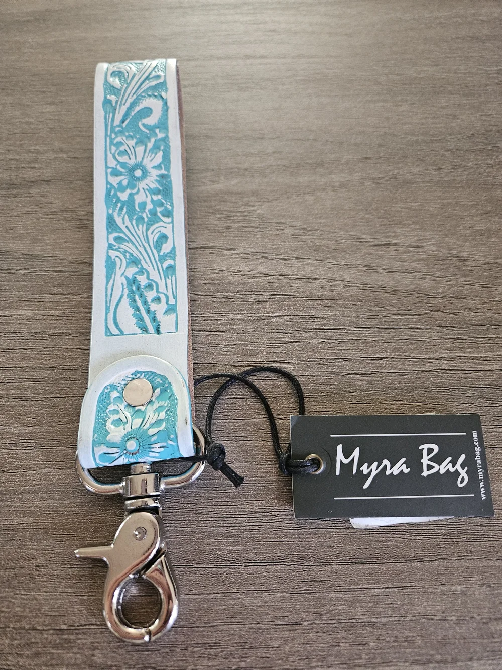Myra Bag Turquoise Embossed Leather Key/Bag Strap-NWT